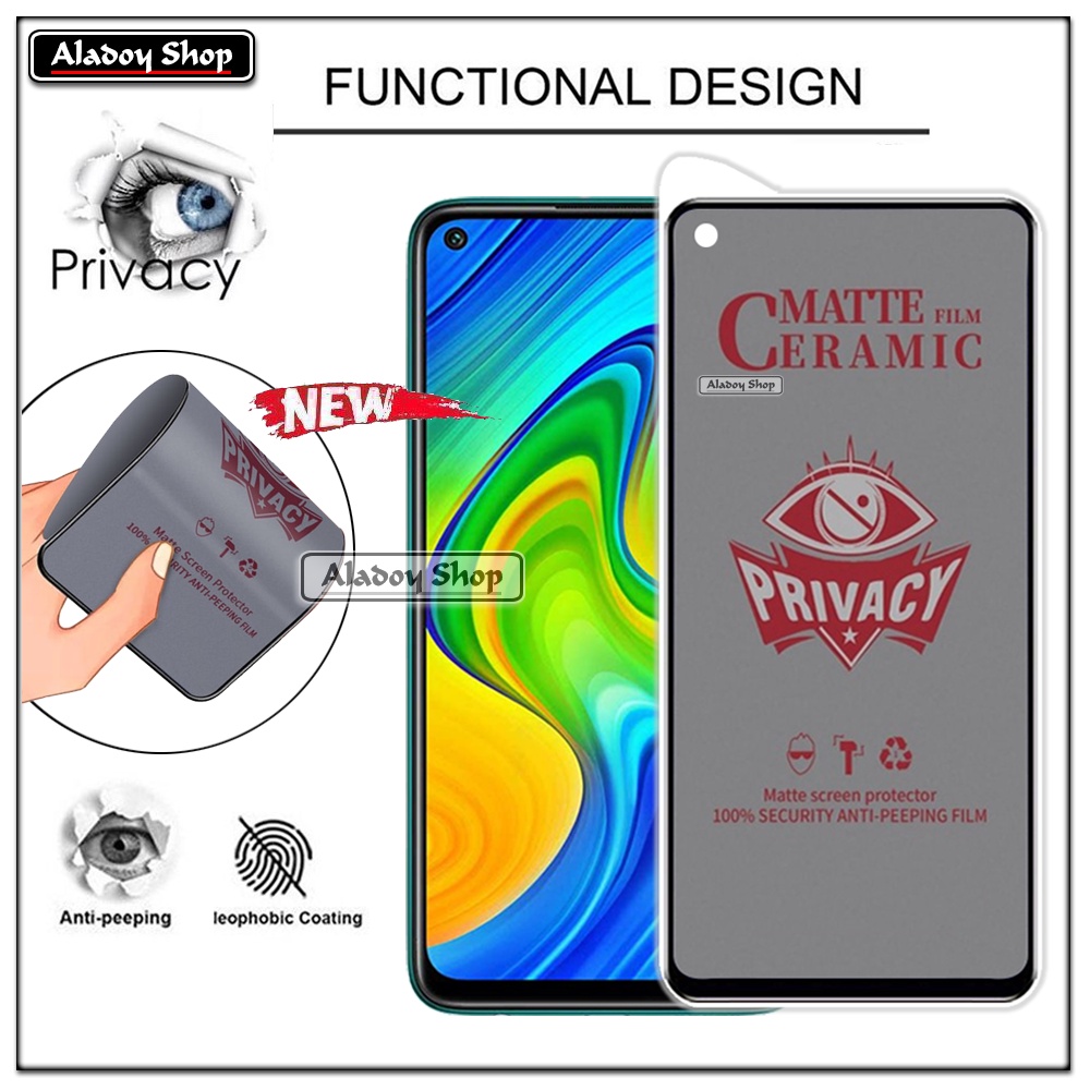 Tempered Glass Anti SPY Xiaomi Redmi Note 9 Anti Gores Privacy + Tempered Glass kamera dan Skin Carbon