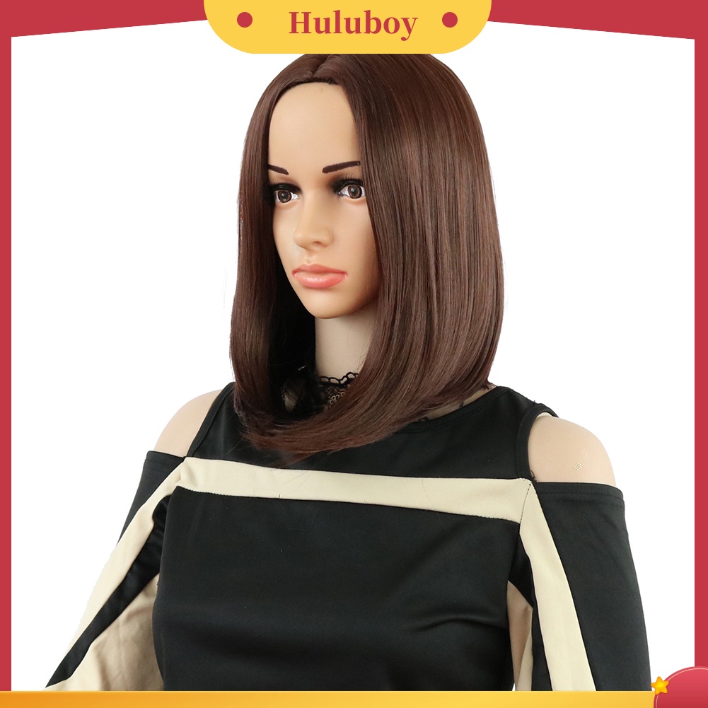 Wig Rambut Pendek Lurus Bahan Serat Suhu Tinggi Untuk Wanita