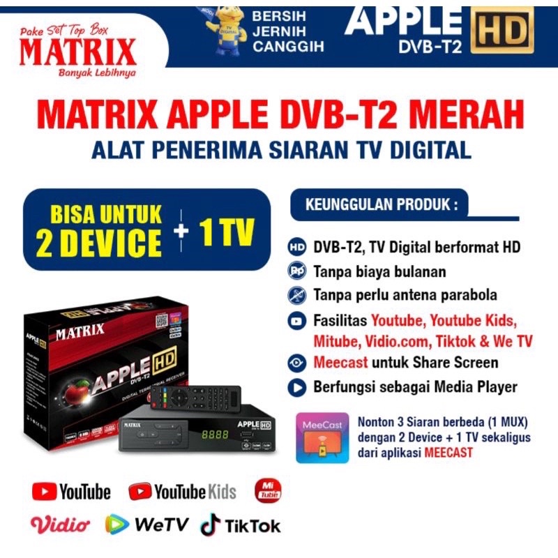 STB Set Top Box Dcolor Matrix Apple Merah DVB T2 HDTV VDR TV MediaDigital Video Broadcasting Terrestrial Receiver