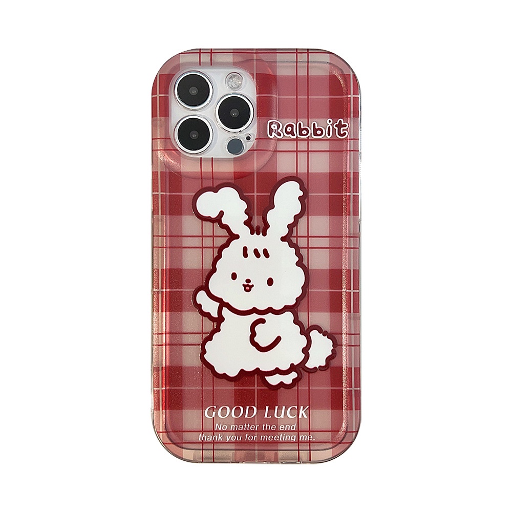 IPHONE Ins Lucu Kotak-Kotak Kelinci Merah Kartun Silikon Case Untuk Iphone14 11 12 13 PRO MAX Casing Cover Pelindung1216