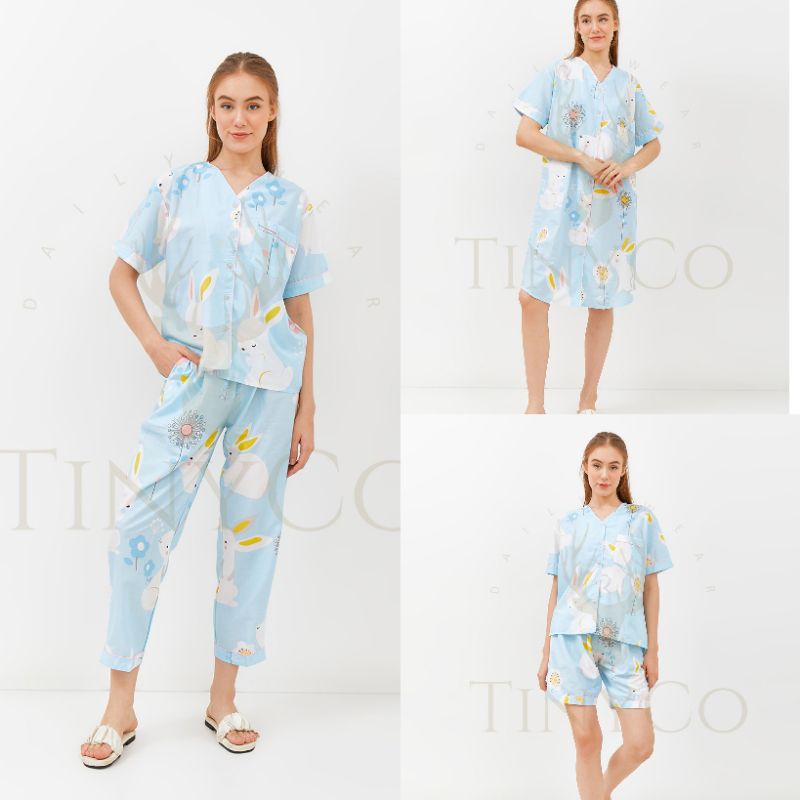 PIYAMA PREMIUM COTTON || RABBIT FLOWER BLUE