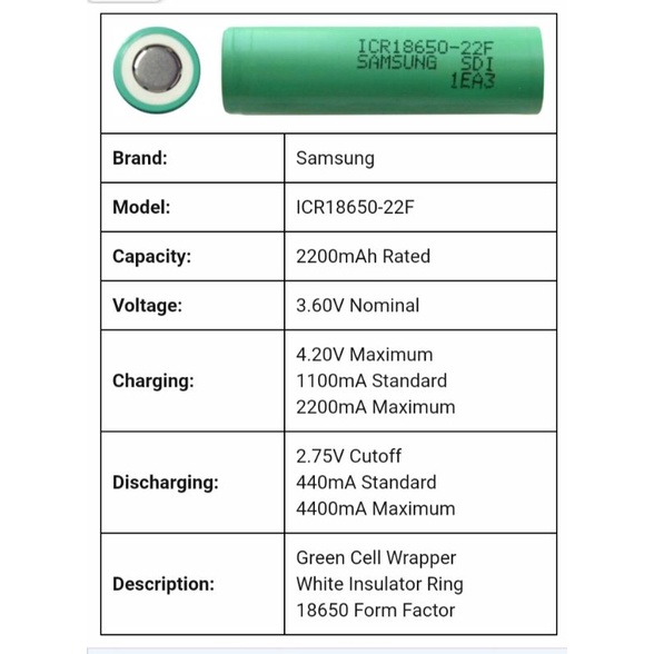 Samsung Icr 18650-22f SDI 1EA2