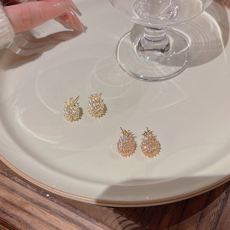925jarum Perak Jarum Zirkon Halus Nanas Anting Wanita Fashion Ear Studs