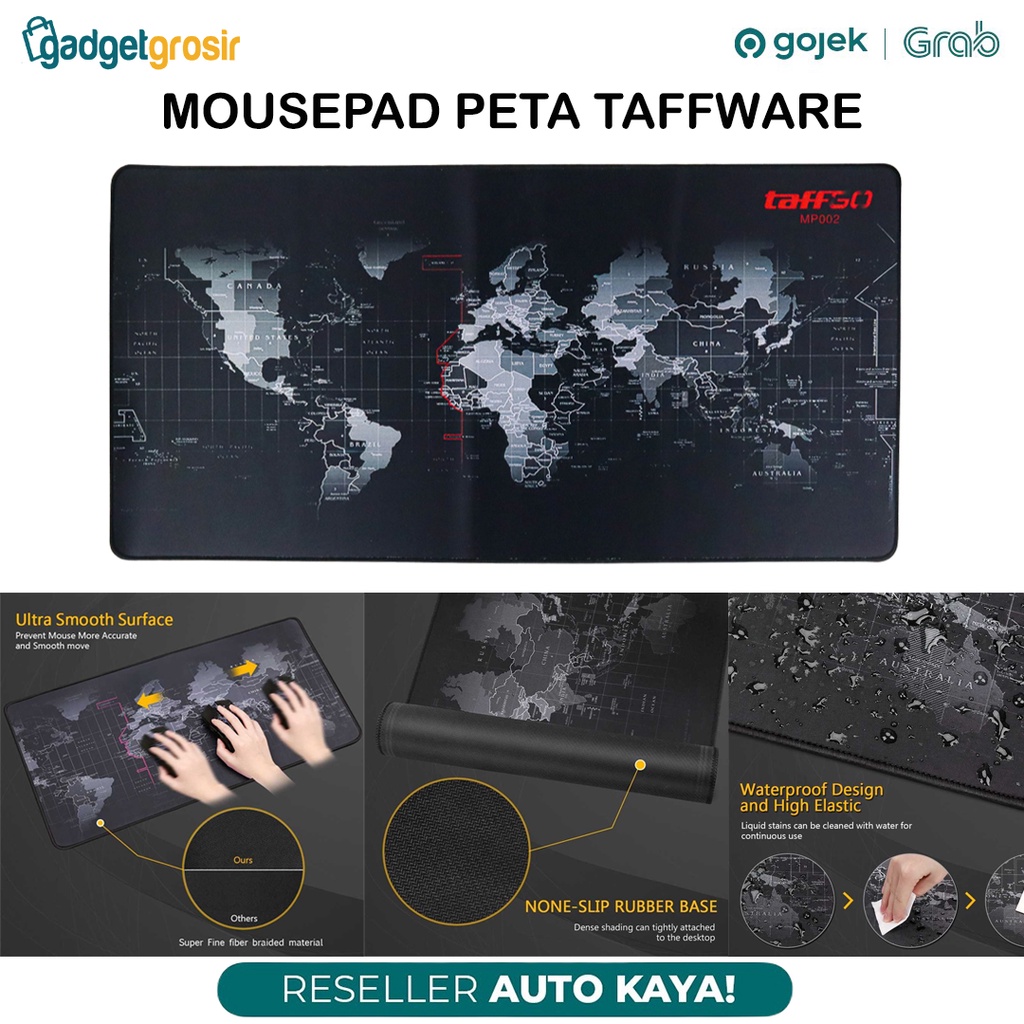 Taffware Mouse Pad Gaming XL Besar Motif Peta Dunia Desk Mat Mousepad Anti Slip Kuat Rapi Ukuran 40x
