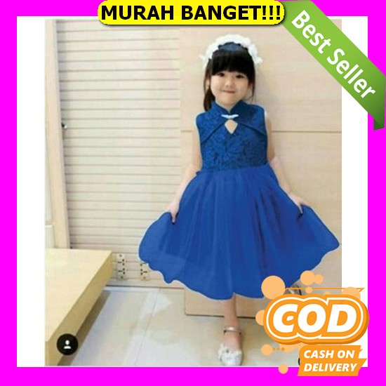 Xp Dress Anak Cewek Ala Korea Gaun Pesta Fashion Impor Ulang Tahun Umur 4 Sampai 9 Navy Bluemoon Baj