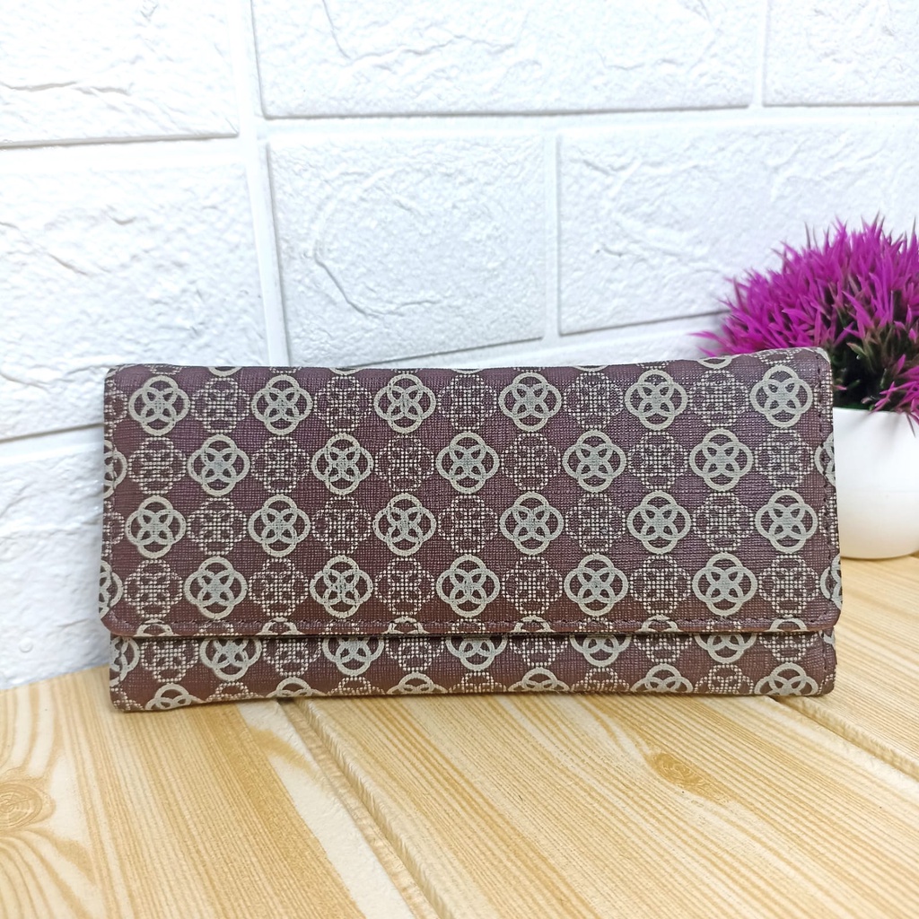 Dompet Panjang Lipat Wanita Motif Fashion Korea Style Dompet Cewek Klip Magnet Women Wallet PU Satu7an D100