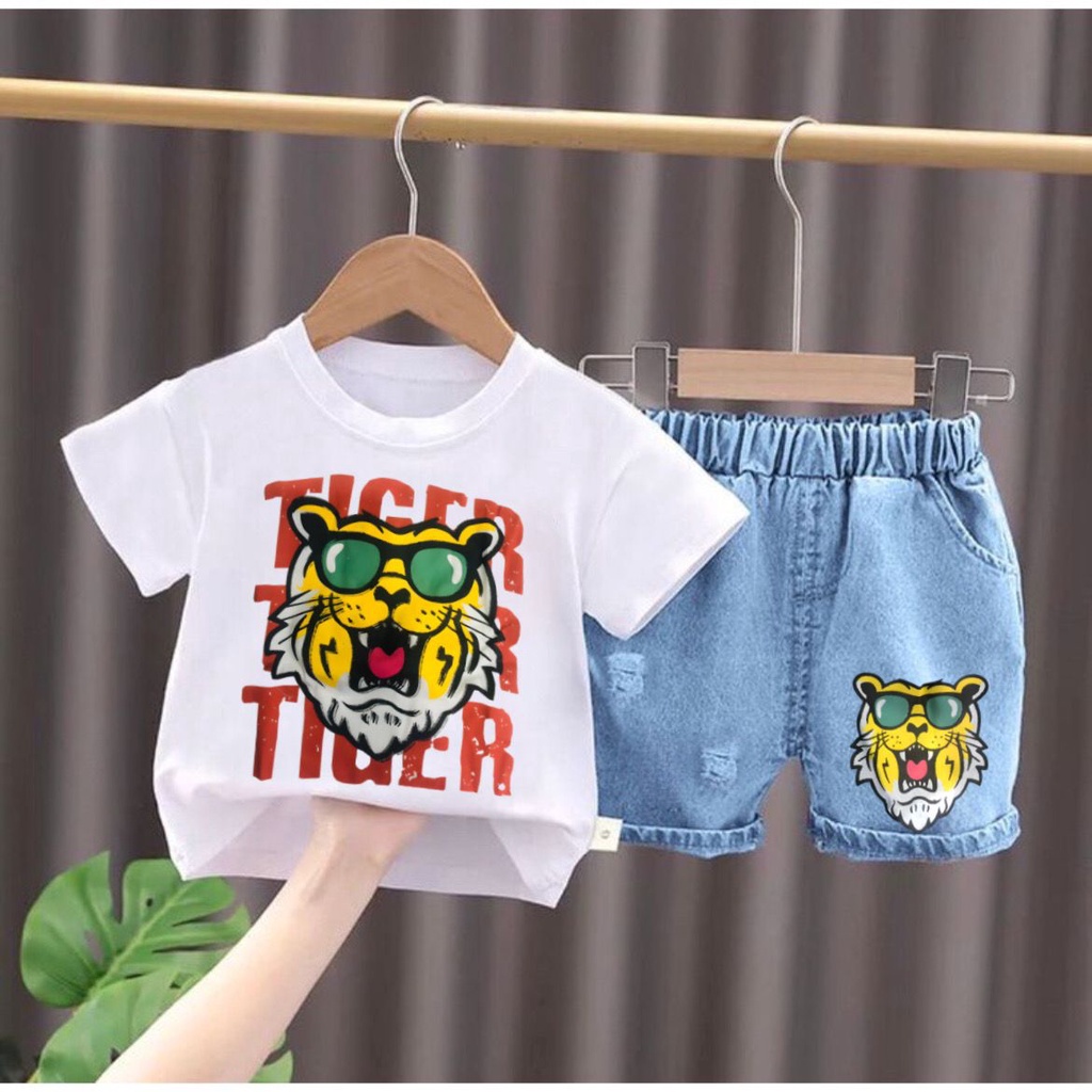 PAKAIAN ANAK TERBARU BAJU ANAK MOTIF HARIMAU DENIM // SETELAN BAJU ANAK KEKINIAN DAN TRENDY // FASHION BAJU ANAK LAKI-LAKI DAN PEREMPUAN USIA 1-5THN