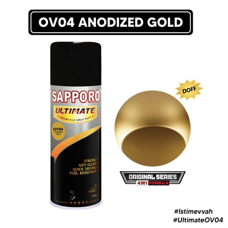 SAPPORO ULTIMATE OV04 ANODIZED GOLD CAT SEMPROT VELG AEROSOL SPRAY PAINT WARNA EMAS CHROME saporo ta