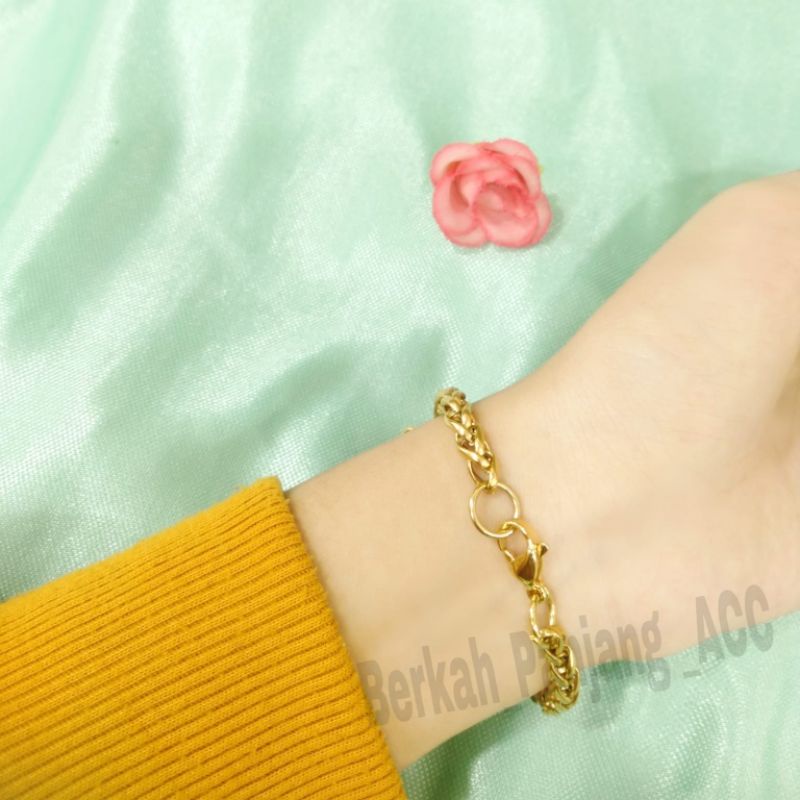 GELANG TITANIUM KEPANG LILIT COWO perhiasan super berkelas fashion korea anti karat dan anti luntur