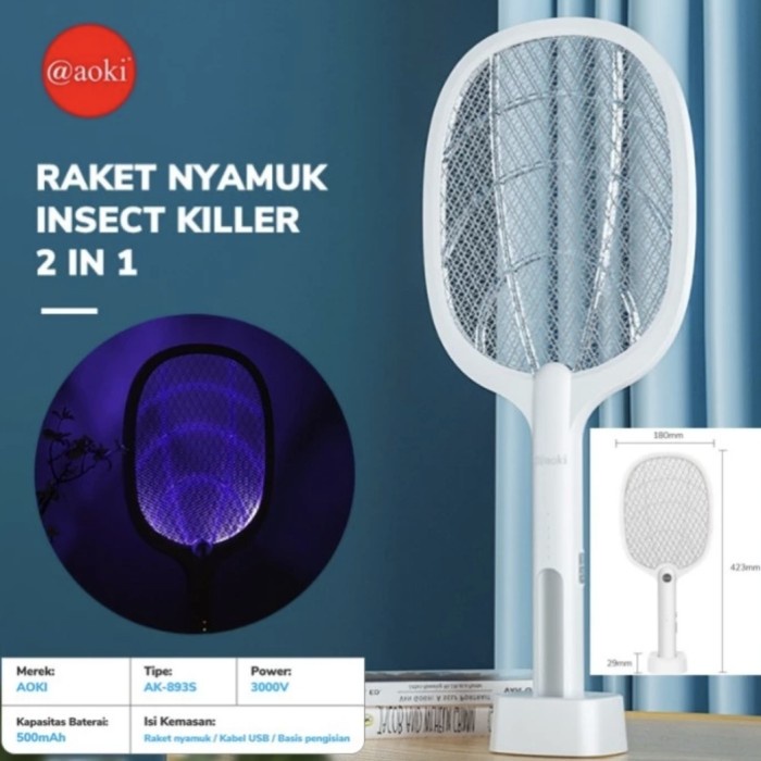 FREE ONGKIR !! Standing Raket Tepokan Nyamuk Charge 893S Aoki Insect Killer 2in1