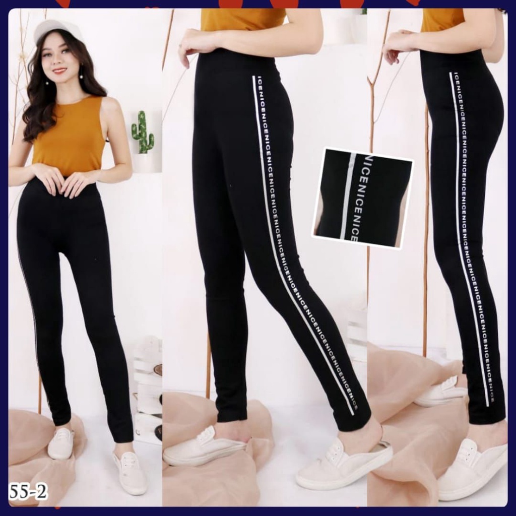 LEGGING IMPORT HIGHWAIST LIS NICE / LEGING STRIP PANJANG / LEJING WANITA