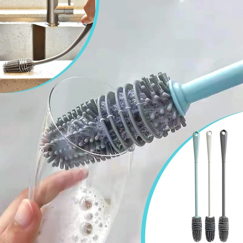 Sikat Pembersih Botol Dengan Gagang Panjang Deep Soft Silica Gel Clean Scrub Brushes Untuk Cangkir Air Lantai Bak Ubin Permukaan Kamar Mandi Dan Dapur Rumah Tangga Multifungsi