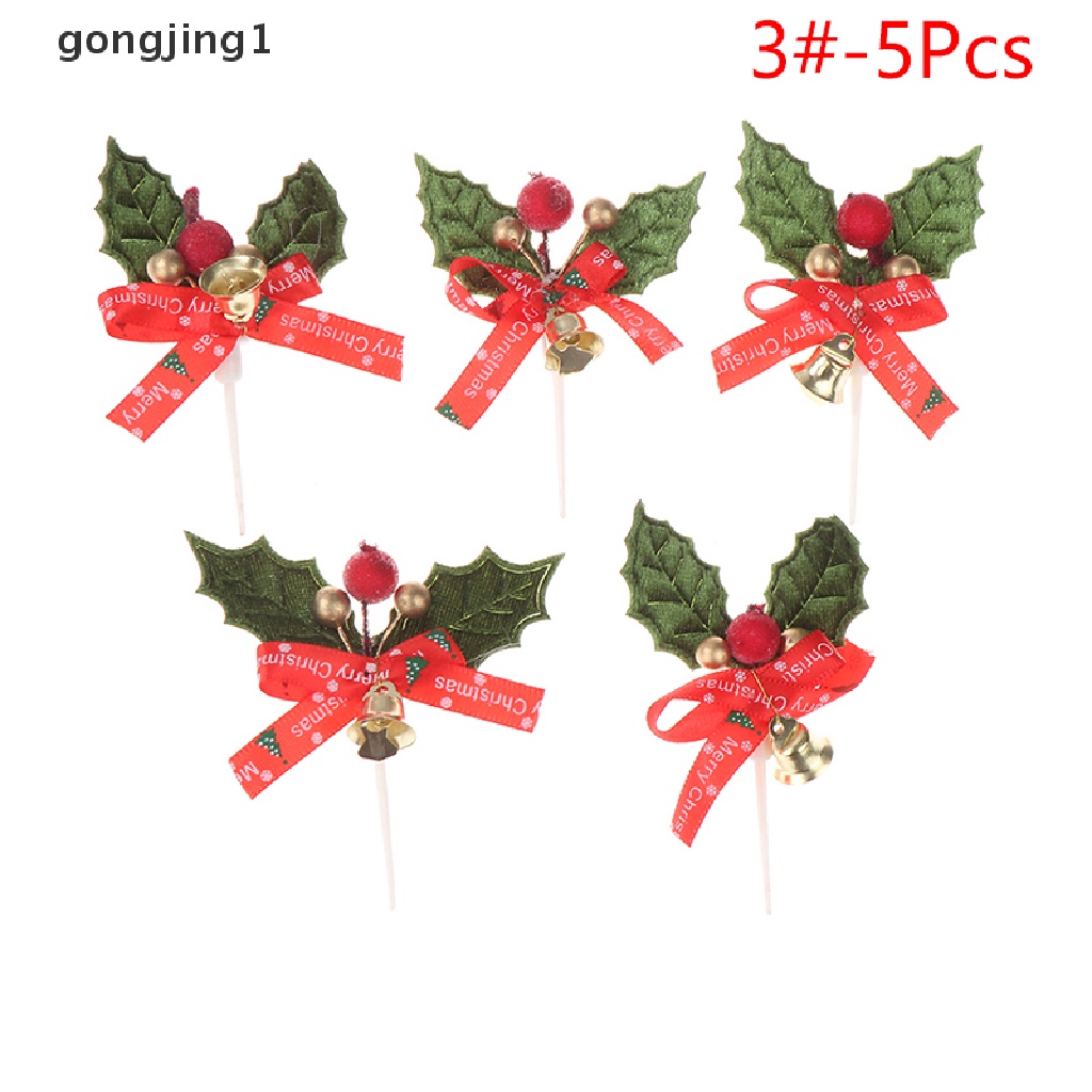 Ggg 5Pcs Natal Buah Garpu Daun Xms Pohon Dekor Kue Plugin Party Decor ID