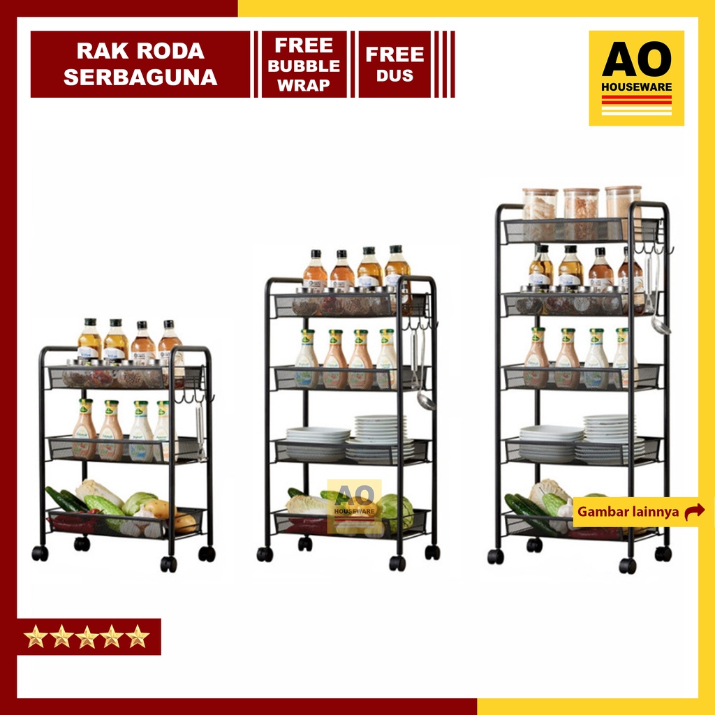 Jual Rak Dorong Besi Roda Serbaguna Peralatan Dapur Buah susun 3 dan ...