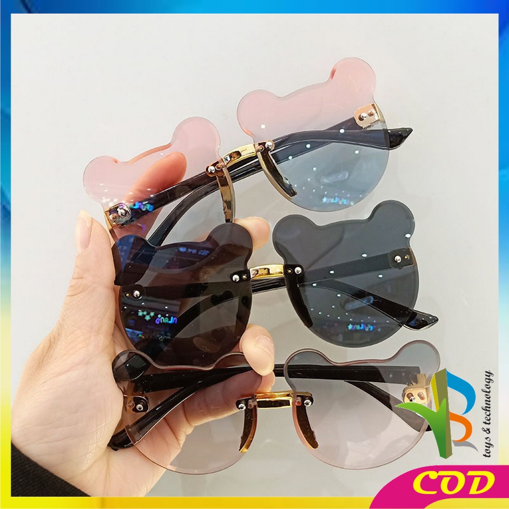 RB-C672 Kacamata Beruang Hitam Anak Bayi Kaca mata Bear Shape Gaya Korea Sunglasses Kids Fashion Tanpa Bingkai Kacamata Telinga Beruang