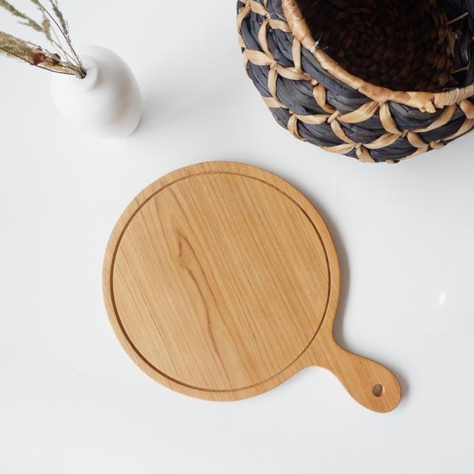 Talenan Pizza Pan Pinggiran List Datar Kayu Solid Jati