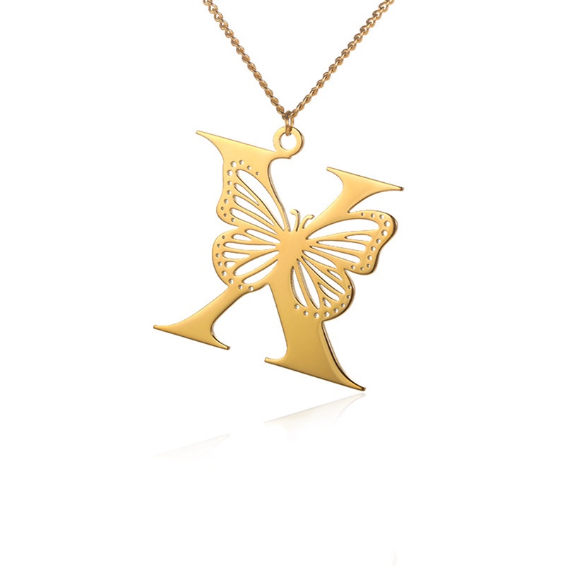 Kalung Liontin Huruf Inisial A Z Anti Karat Untuk Wanita Warna Emas Perak Alfabet Butterfly Necklace Female Jewelry Gift