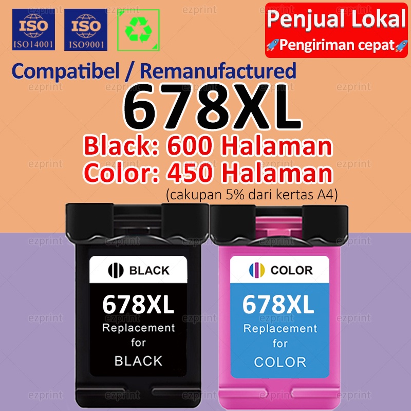 [XL Kapasitas Besar] Compatible HP 678 XL Ink Cartridge HP 678 Black HP 678 Color HP 678 Black and T