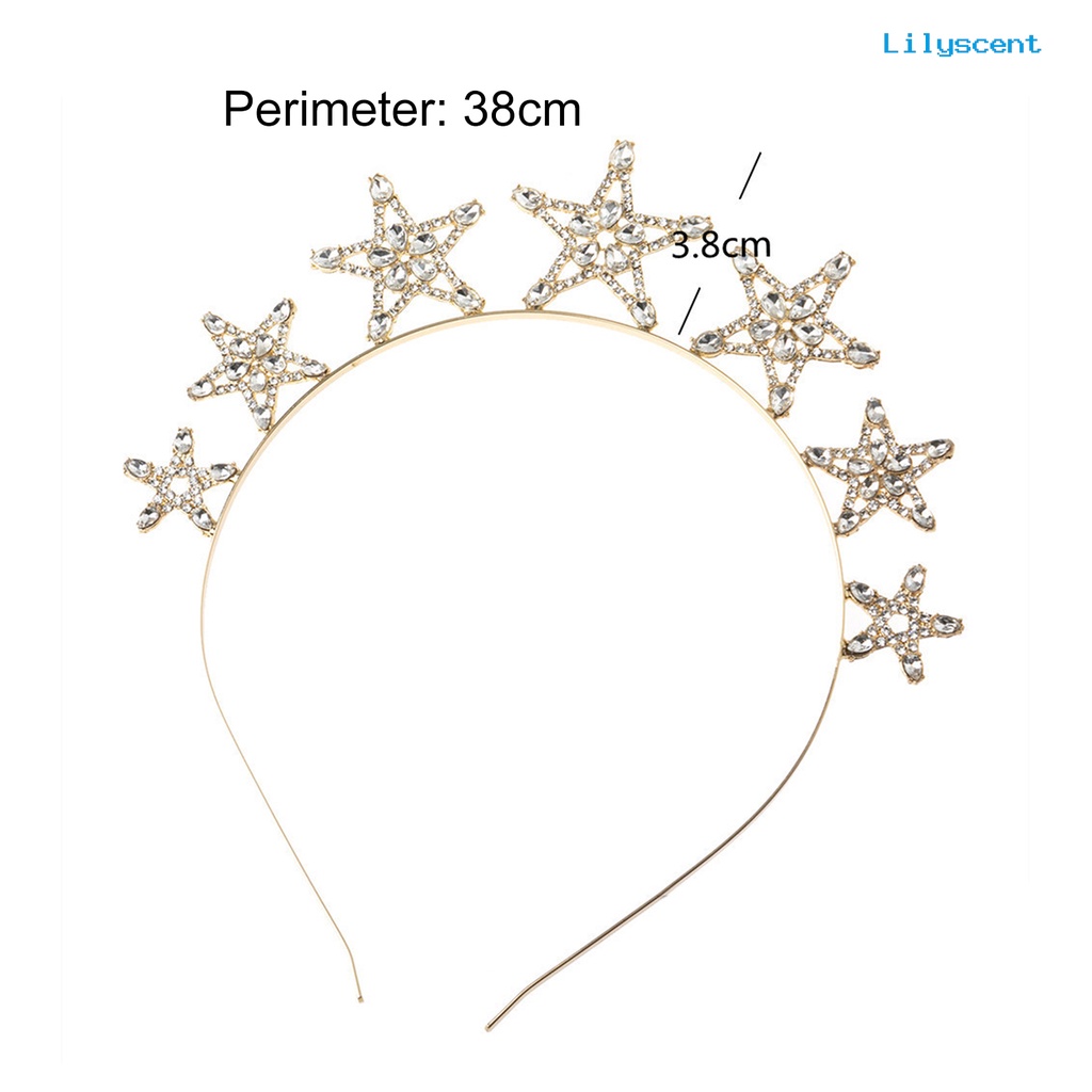 [LS]Wanita Bando Bentuk Bintang Melubangi Berlian Imitasi Mengkilap Warna Solid Anti-slip Dekorasi Rambut Elastis Aksesoris Rambut Bridal Headdress Hadiah