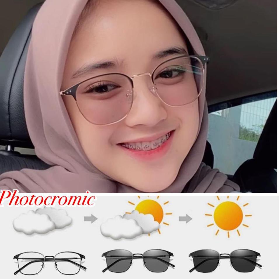 Jual Produk Ori KACAMATA PHOTOCROMIC FRAME OPTIK TITANIUM KOREAN STYLE WANITA PRIA  KEREN [QPM]