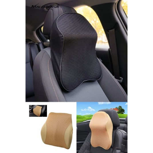 Bantal Leher Bantal Punggung Kursi Mobil Ergonomis Memory Foam Warna Black&amp;Beige