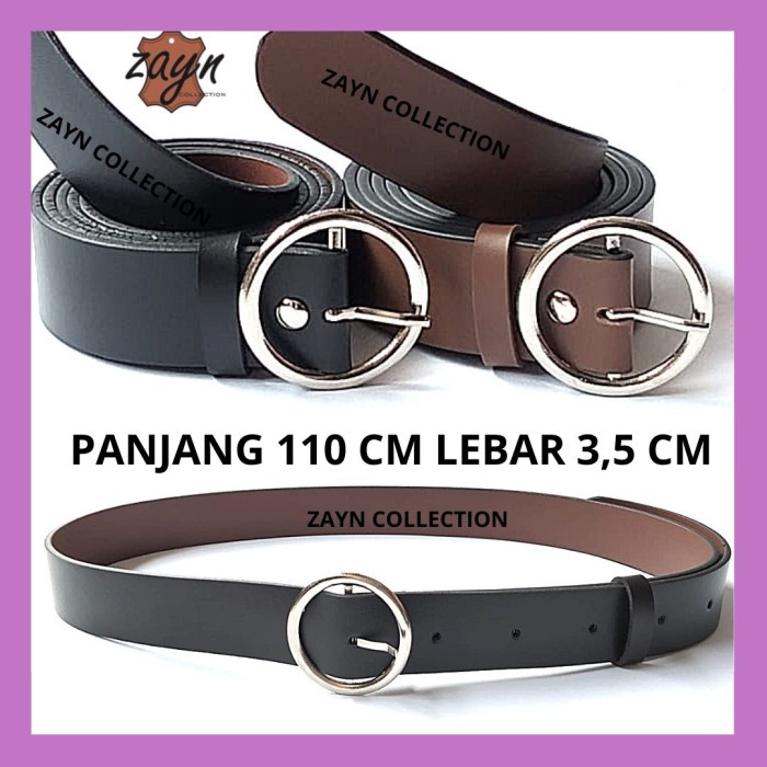 Ikat Pinggang Wanita Ikat Pinggang Wanita Ring Belt Bulat Polos Bahan Tebal Sabuk Boyfriend - Hitam(