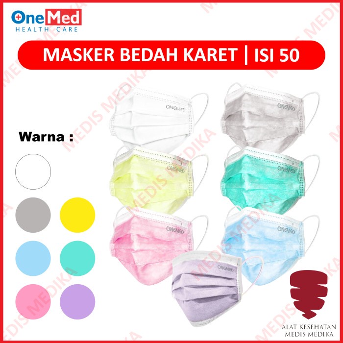 Masker Warna Isi 50 Onemed 3ply Earloop Face Mask Disposable Bedah Karet Telinga Debu Motor Medis