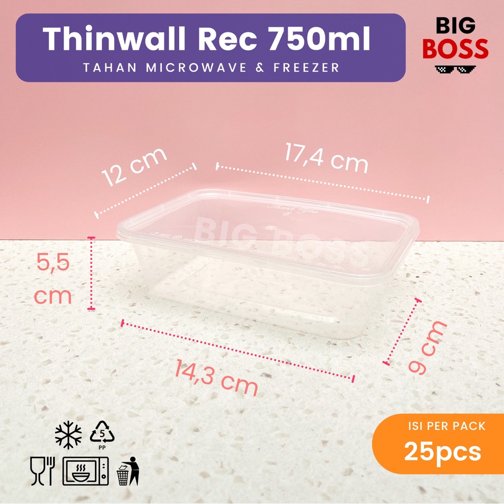[ISI 25 PCS] Thinwall Kotak Rectangle 750ml / Food Container / Kotak Makan Plastik Victory / Wadah Makan