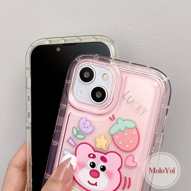 Casing Beruang Strawberry Lucu Kompatibel Untuk iPhone 11xr 7plus 78 6 6S Plus 14 13 12 Pro MAX X XS MAX Stiker Kartun Kirby Cherry Candy Shockproof Airbag Lembut TPU Phone Cover