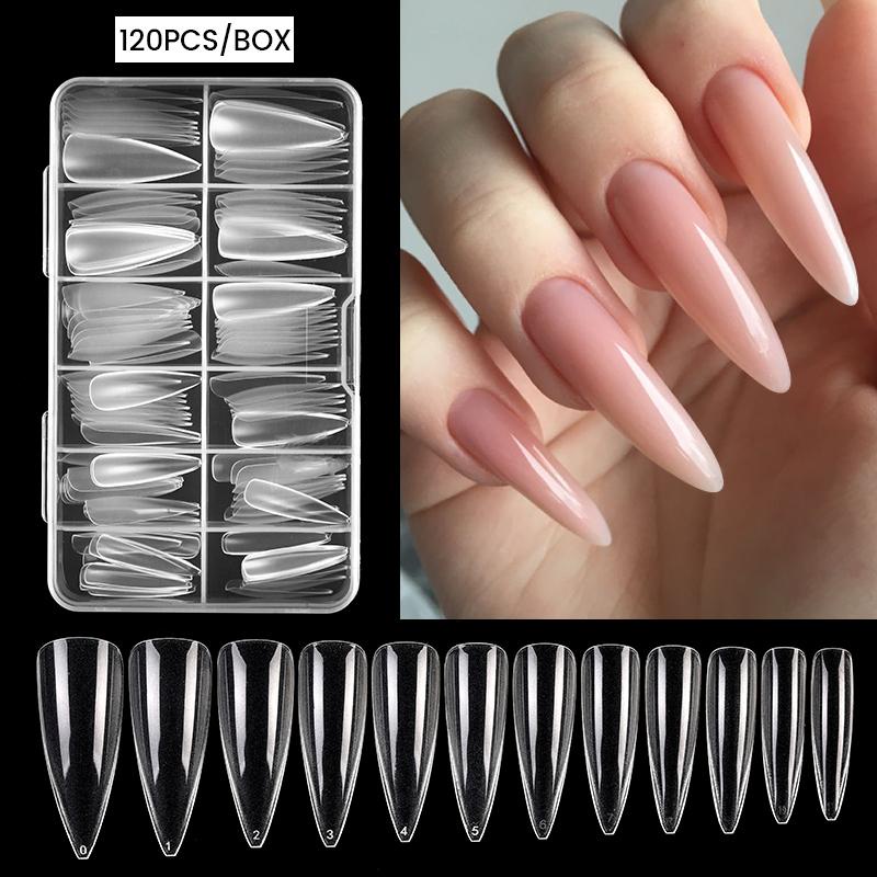 Bening Panjang Tips Kuku Palsu Set Ekstensi Akrilik Full Cover Nail Tips Fake Finger UV Gel Polish Alat Kuku Cetakan Bangunan Cepat