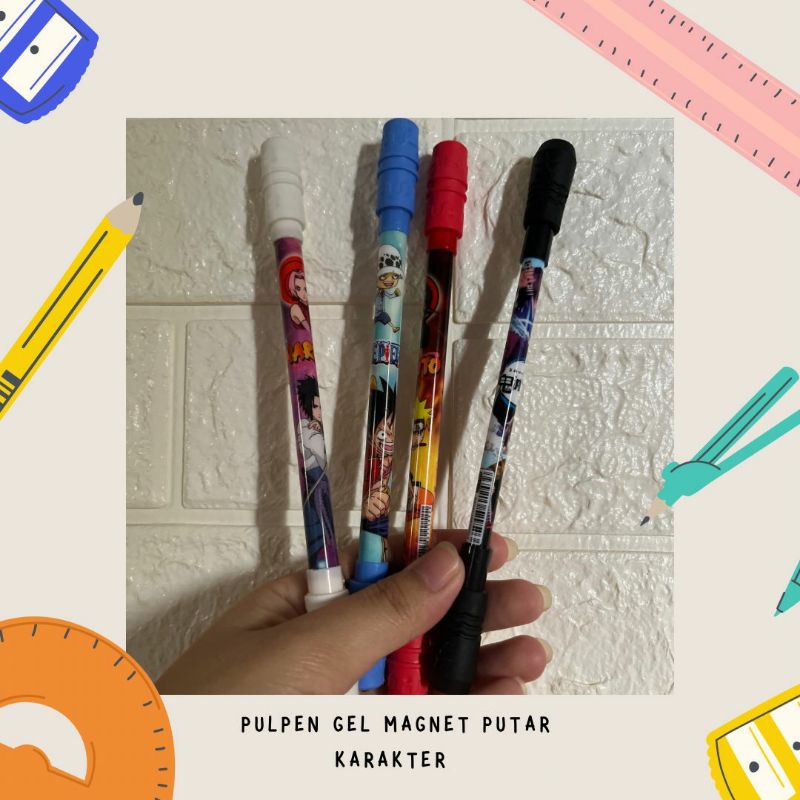 PULPEN PEN GEL PUTAR MAGNET KARAKTER ANIME PENA LUCU TINTA HITAM PEN IMUT KEREN PULPEN UNIK ATK KEBUTUHAN SEKOLAH