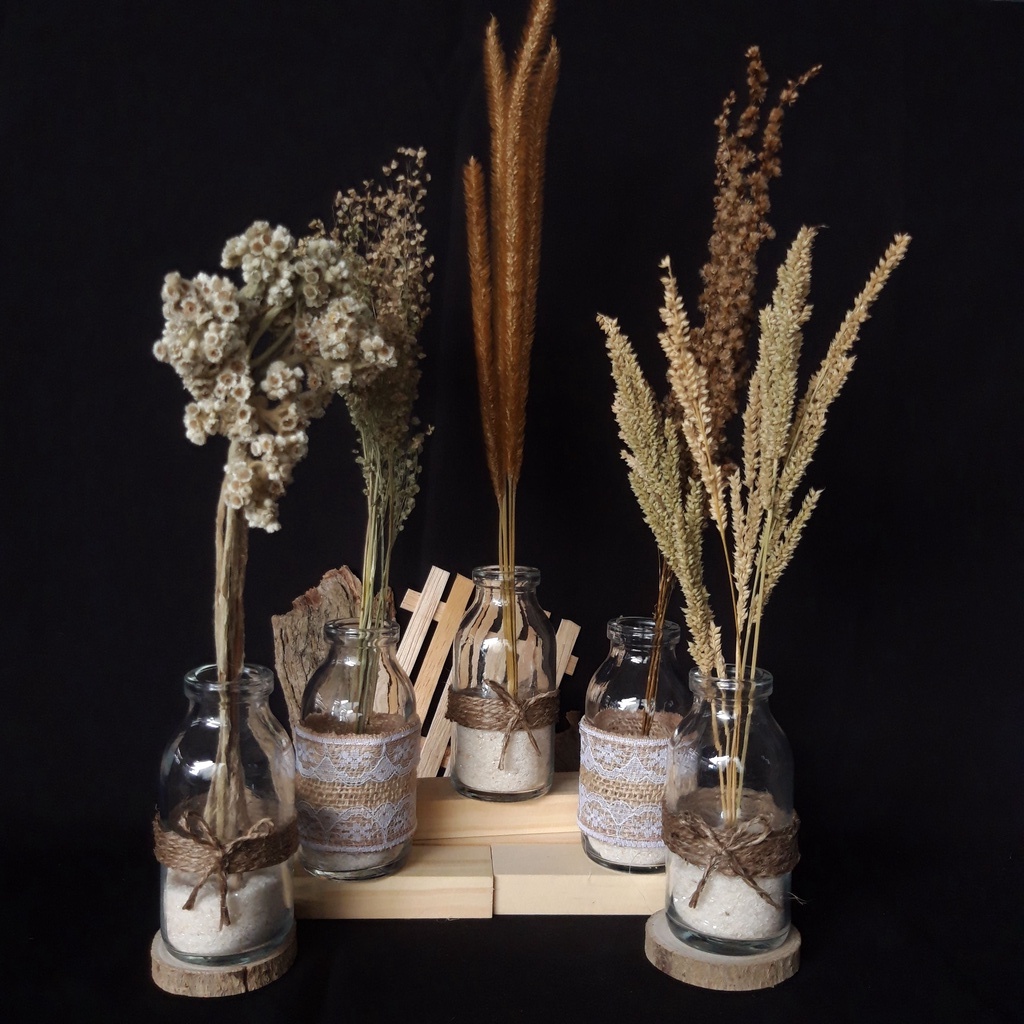 Set vas aesthetic rustic dan bunga kering | vas and dried flower