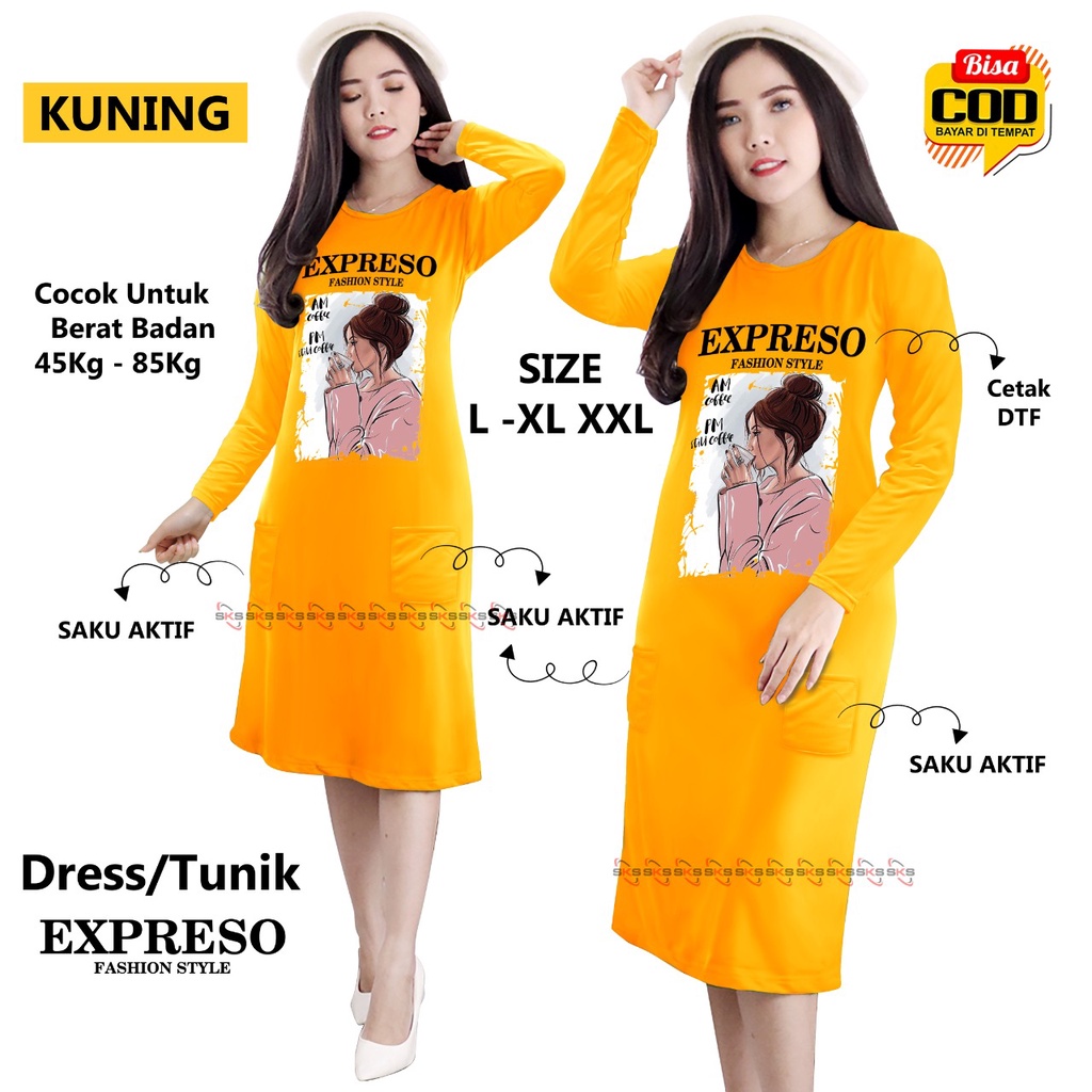 Tunik Wanita Long Drees EXPRESO TM 00092B BISA COD &amp; Gratis Ongkir Tunic Bahan Fleece terry dewasa Daster santai Perempuan Santai Tidur Selutut Daster ABG Dewasa Kekinian Terbaru Terlaris Paling Tren Cewek Wanita