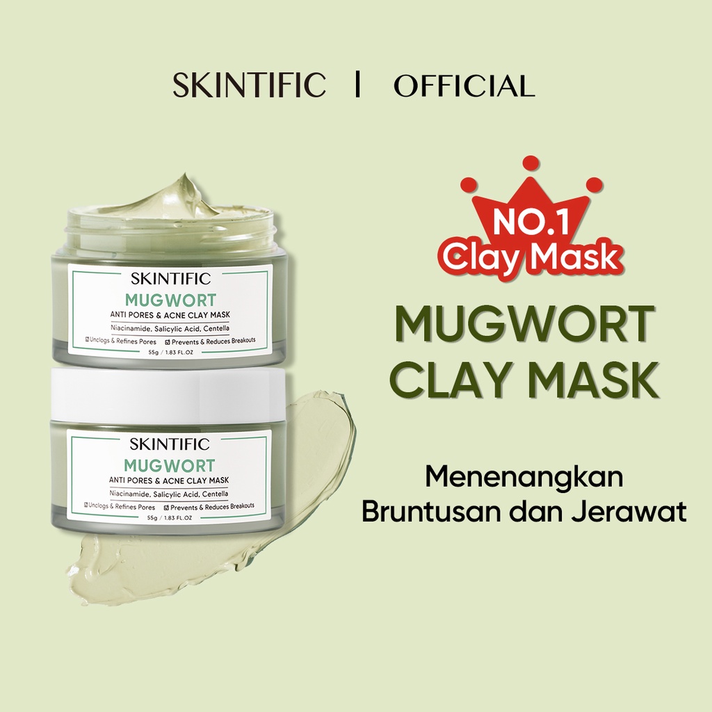 SKINTIFIC - Mugwort Clay Mask Pore Clarifying Wask Off Pack 55G Masker Wajah Pelembab Wajah【BPOM】