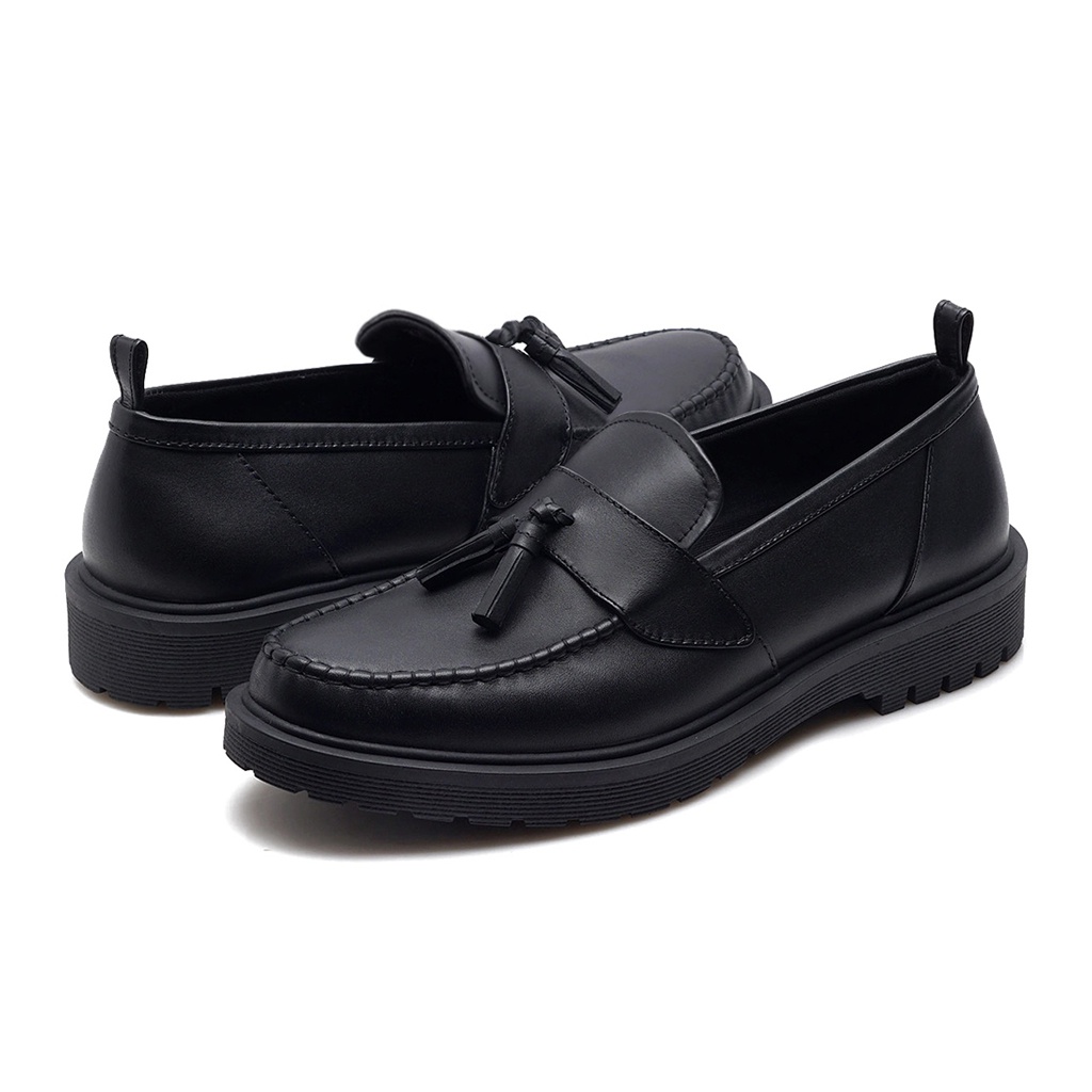 GAMA BLACK ORIGINAL x KENZIOS Sepatu Kulit Sapi Asli Pria Loafers Hitam Formal Kerja Kantor Slip On Docmart Slop Kantoran Pesta Wedding Kondangan Nikah Selop Kuliah Modern Penny Loafer Casual Genuine Leather Footwear Big Size Ukuran Jumbo 44 Keren Terbaru