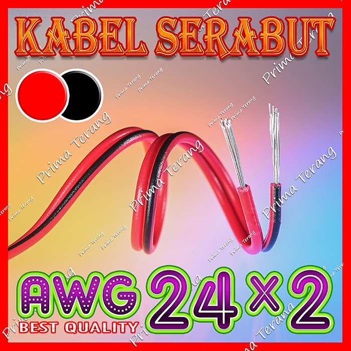 Kabel Eceran AWG24x2 Ecer AWG 24 x 2 Serabut Merah Hitam @10 Cm