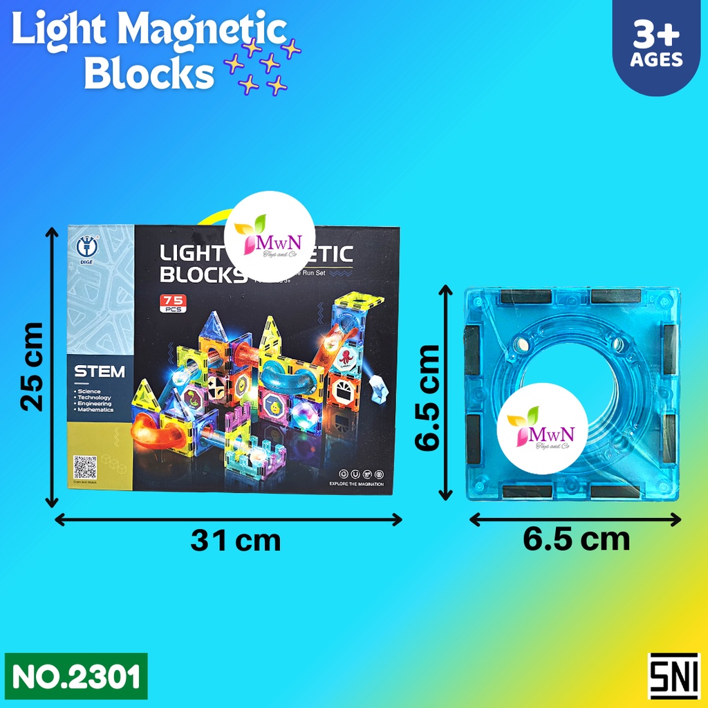 MWN Mainan Anak Edukasi Light Magnetic Blocks 75pcs No.2301
