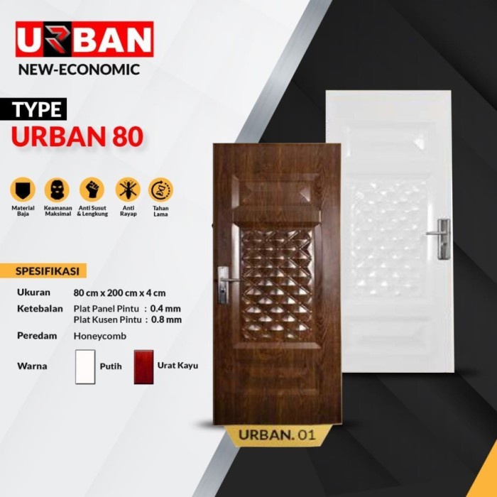 Pintu Kamar | Pintu Rumah Baja Fortress 80x210 - URBAN 80 - Putih