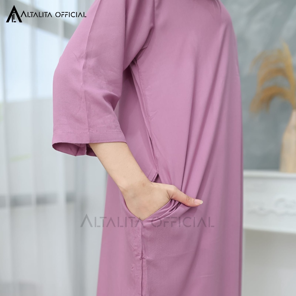 Altalita - Daster Semata Kaki Busui Polos Lengan Tangan Panjang 3/4 Terbaru Longdress Busui Daster Gamis Rayon Polos Jumbo LD 120 Homedress Rayon Polos Lengan Panjang Bahan Adem Halus Tebal Premium
