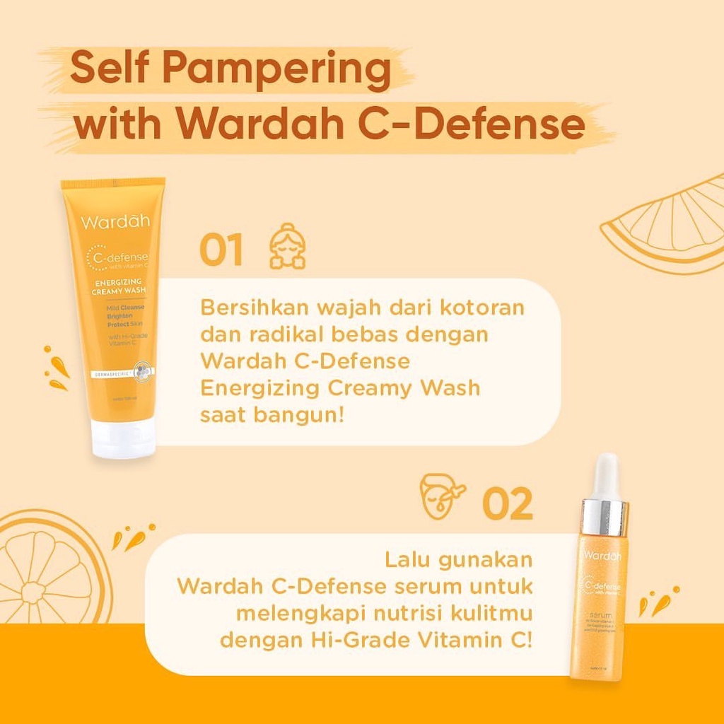 WARDAH C-Defense Serum Indonesia / Serum Wajah 17ml / Powerfull Antioxidants Hi-Grade Vitamin C For Healthy-Look &amp; Youthful Glowing Skin / Skincare Care Series Treatment / Energizing Creamy Wash Whip Foam Mist DD Cream Sleeping Mask Mousse Moisturizer