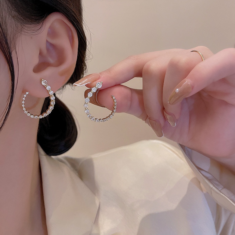 Anting Berlian Berbentuk C Mode Baru925 Perak Jarum Anting Pejantan Mewah