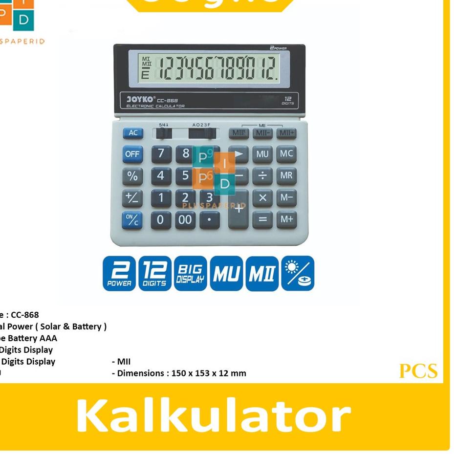 

Update JOYKO - Calculator - Kalkulator CC-868 12 Digits - Pcs .... ....