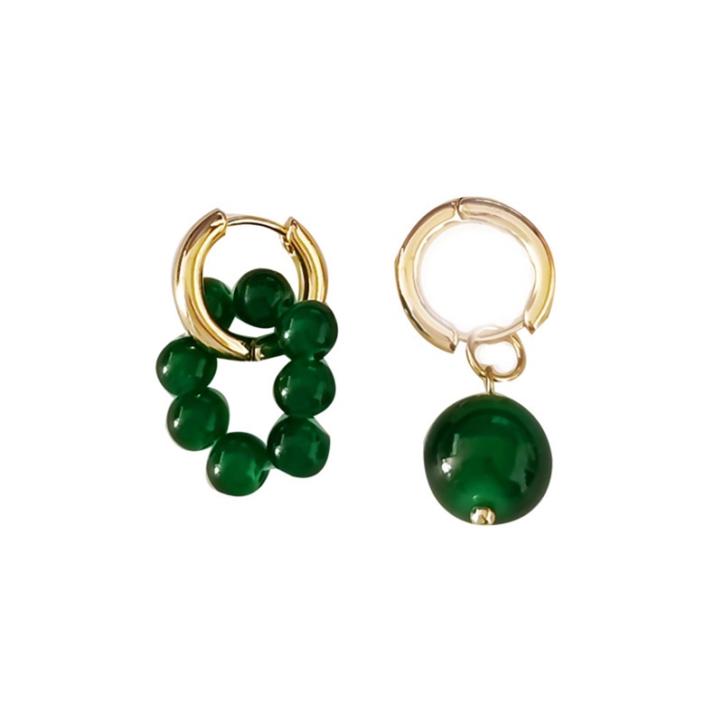 Fancyqube The Green Beads Anting Logam Gaya Eropa Dan Amerika Hip-Hop Punk Kepribadian Fashion Stud Earrings