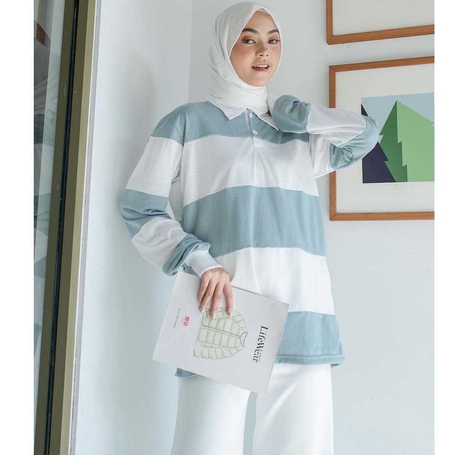 VINTAGE Rugby Polo Shirt Kaos Wanita Lengan Panjang T-shirt Oversize