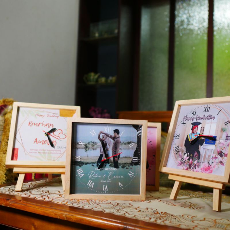 Jam dinding kayu custom foto tulisan hadiah kado ulang tahun wisuda PERNIKAHAN WEDDING ANNIVERSARY N