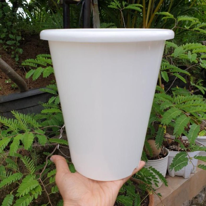Nkt Tower 21Cm Pot Bunga Bulat Tinggi Mulus Pirus Bagus