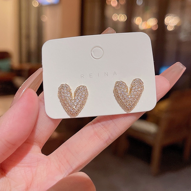 Kualitas Tinggi925Jarum Perak925 Gaya Baru Indah Penuh Berlian Anting Hati Perempuan Perhiasan Halus