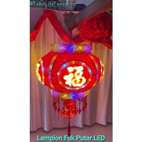 Lampion Putar LED Fu Hoki / Lampu Lampion Hoki LED Putar / Tenlung Imlek LED / Lentera CNY LED