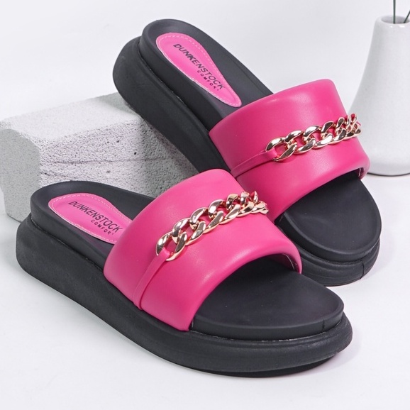 LAPEPA YUK - Dunkenstock LEONA Sandal Wanita Tinggi 5cm Size 36 - 40 Selop Tidak Licin Sendal Beleza Wedges Slop Birken Rumah Belleza 37 38 39 Warna Fuschia Pink Fanta Bellezza Kekinian Premium Terbaru Shoes Ori Original Mall Official Store