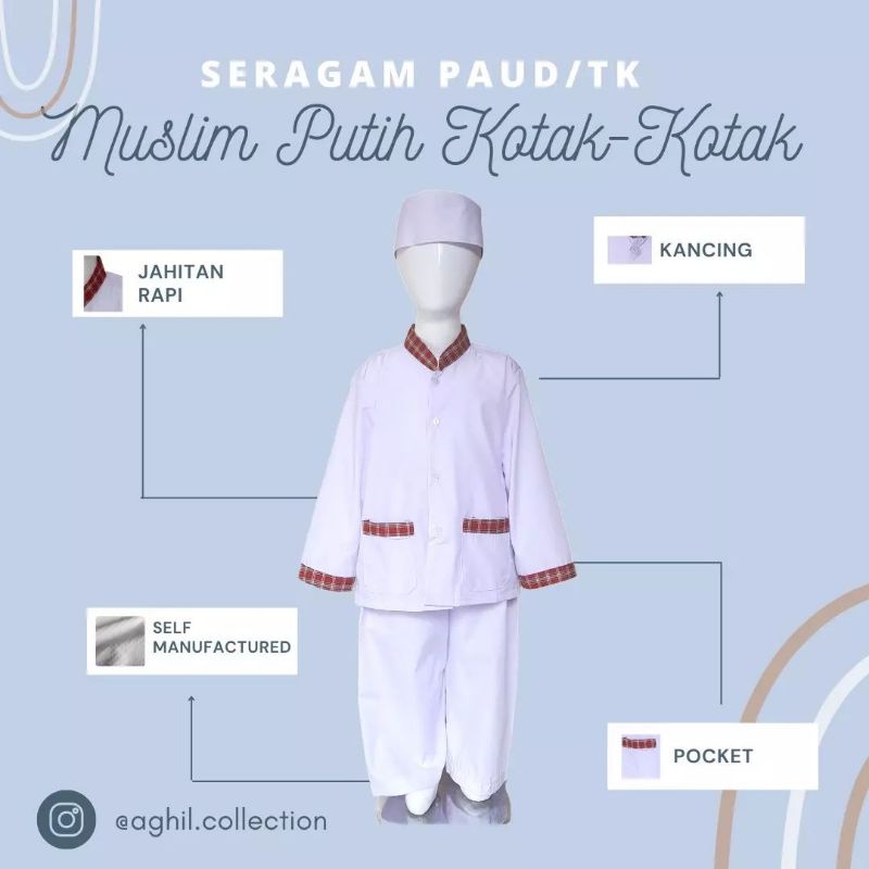 SERAGAM TK/PAUD MUSLIM PUTIH BAJU TK/PAUD MUSLIM PUTIH KOMBINASI MERAH
